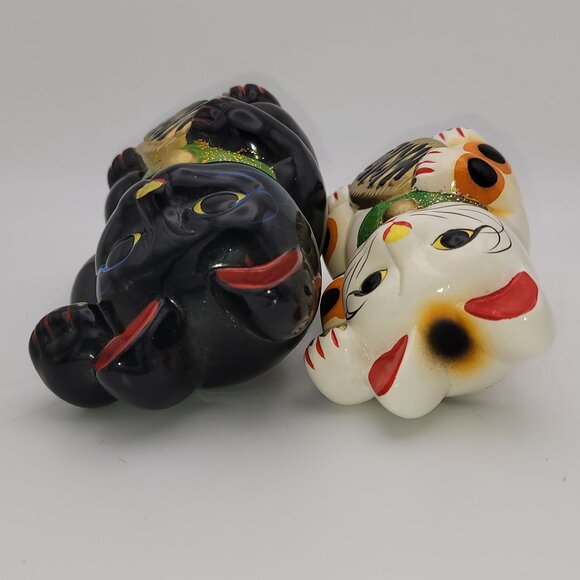Set Of 2 Ceramic Maneki Neko Lucky Cat Coin Banks - Picture 5 of 8